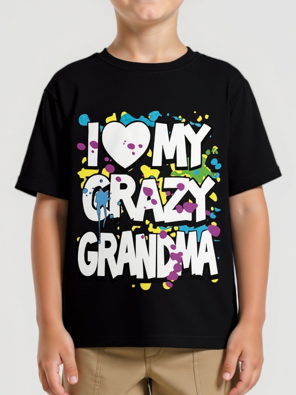I LOVE MY CRAZY GRANDMA Letter 3D Print Short Sleeve T-Shirts For Boys - Cool, Lightweight And Comfy Summer Clothes!