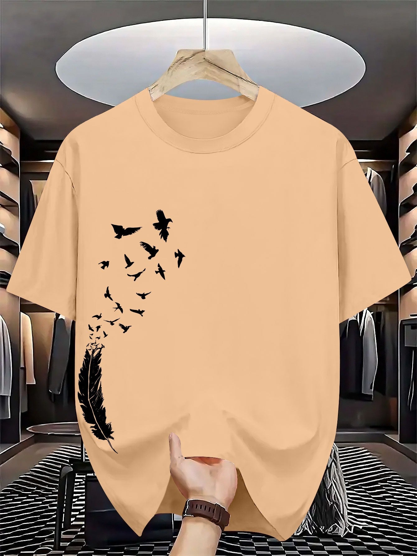 Men's Summer Short-Sleeve Round Neck T-Shirt - Casual & Sportswear Layering Base Shirt with Geometric Rose Print, Breathable for Hot Weather, Machine Washable Casual Outdoor Wear Suitable for Casual Outfits & Layering Pieces