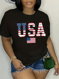 Short Sleeve Round Neck Top with USA Flag Print