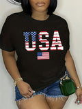 Short Sleeve Round Neck Top with USA Flag Print