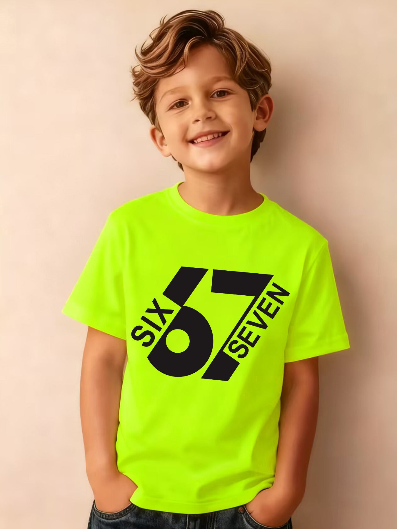 Summer Boys' Fashion Short Sleeve T-Shirt, Sizes 6-7, Cartoon Pattern Print Outdoor Casual Top, NY-DX7586