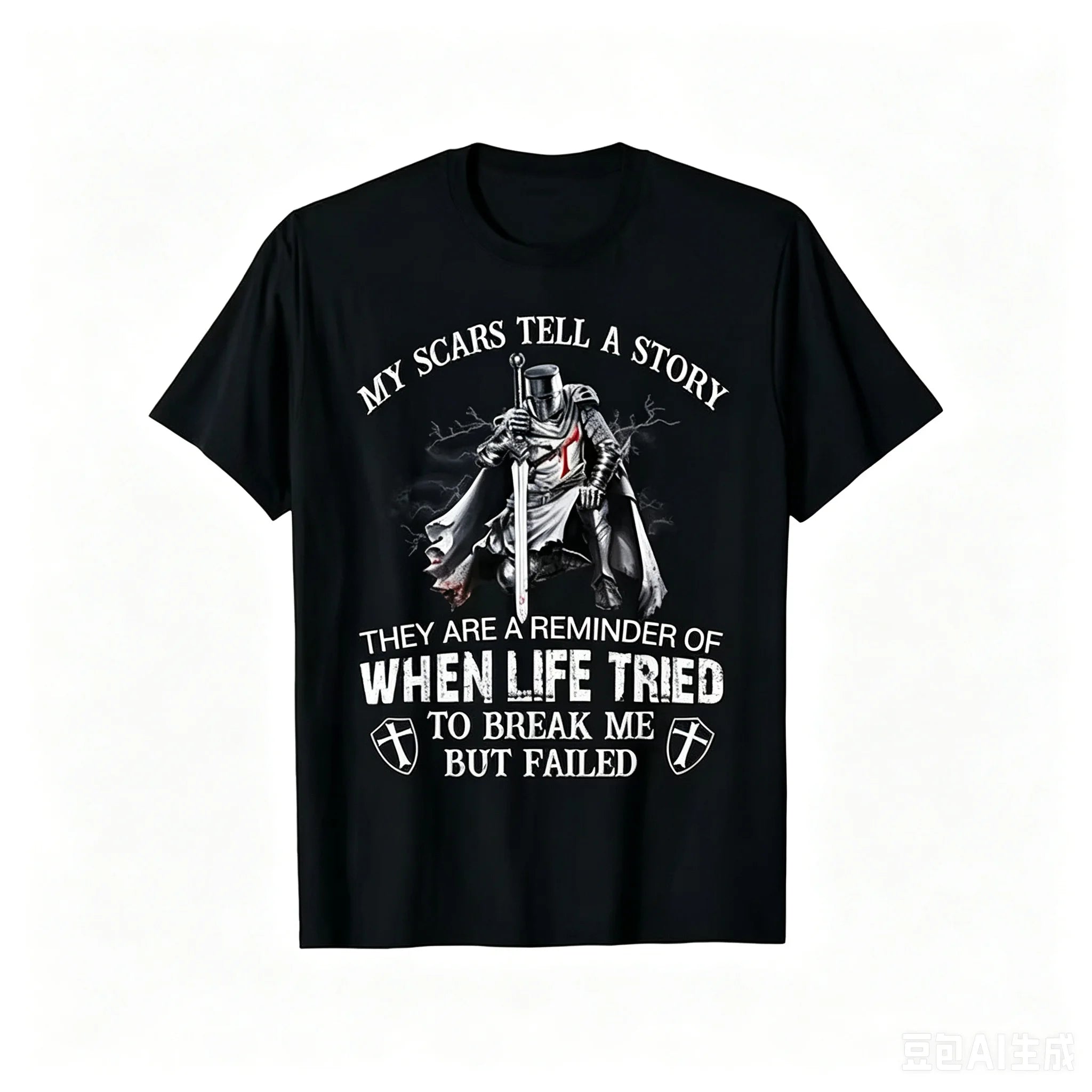 Men Christian Warrior T Shirt My Scars Tell A Story Graphic Print Knights Templar Cross Short Sleeve Black Tee Inspirational Faith Casual Round Neck Tops Gift For Men