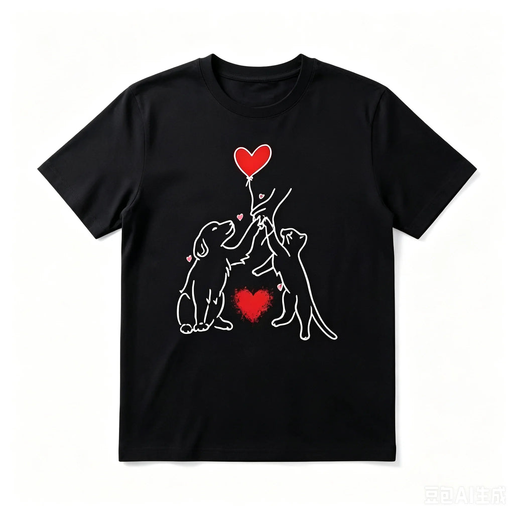 Men Women Dog Lovers Heart Balloon Graphic T Shirt Soft Short Sleeve Minimalist Line Art Tees Streetwear Daily Valentine's Day Gift Tops