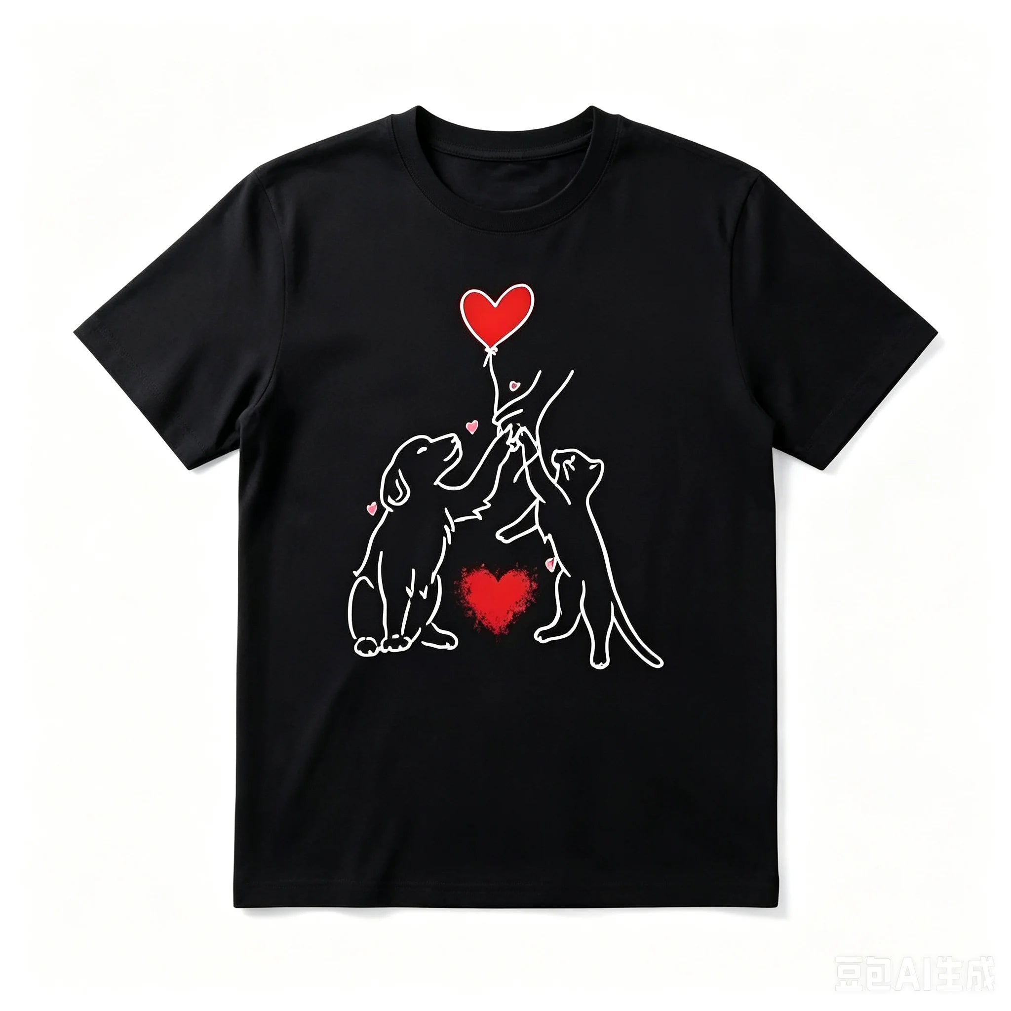 Men Women Dog Lovers Heart Balloon Graphic T Shirt Soft Short Sleeve Minimalist Line Art Tees Streetwear Daily Valentine's Day Gift Tops
