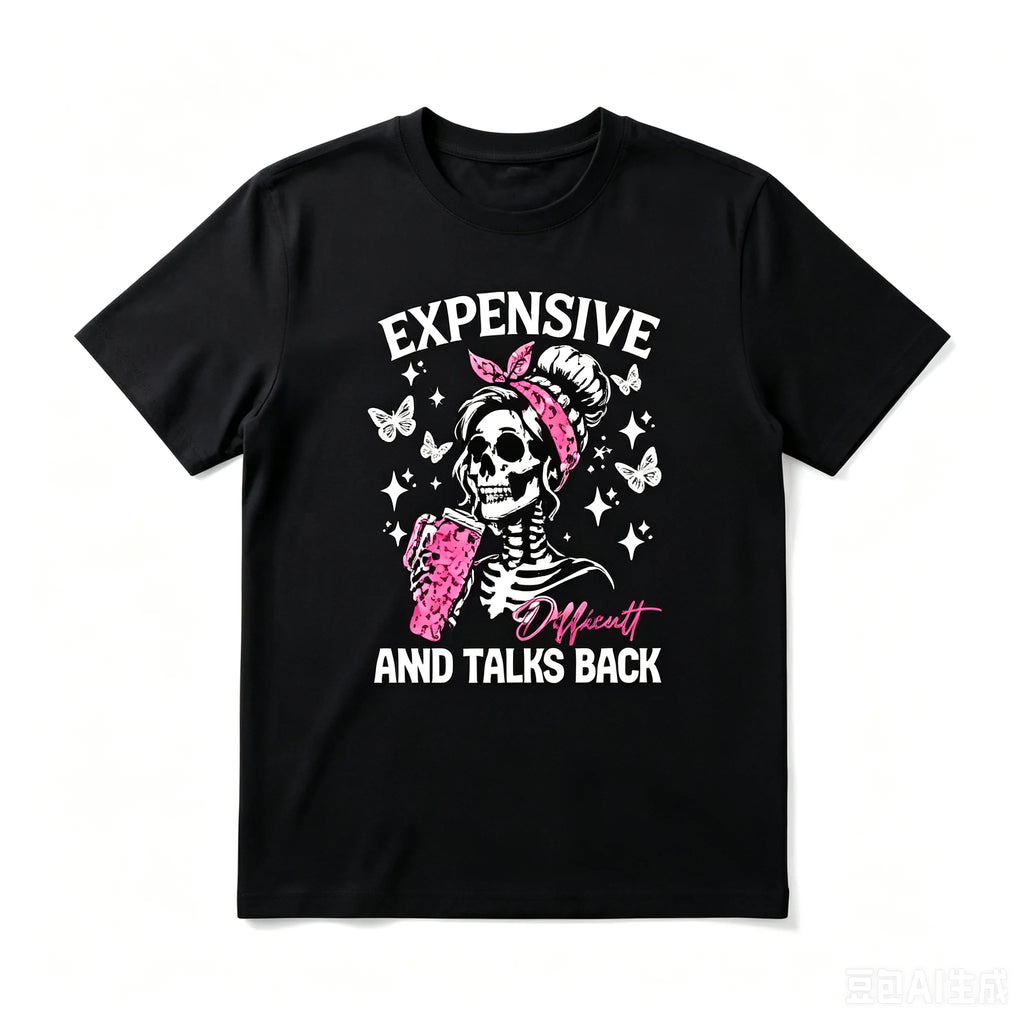 Sassy Skeleton With Pink Cup Graphic T Shirt Retro Funny Skull Print Short Sleeve Soft Tee Streetwear Casual Daily Tops Birthday Gift For Men Women Friends