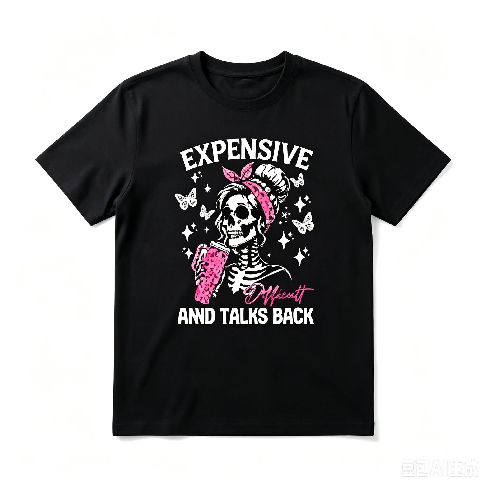 Sassy Skeleton With Pink Cup Graphic T Shirt Retro Funny Skull Print Short Sleeve Soft Tee Streetwear Casual Daily Tops Birthday Gift For Men Women Friends