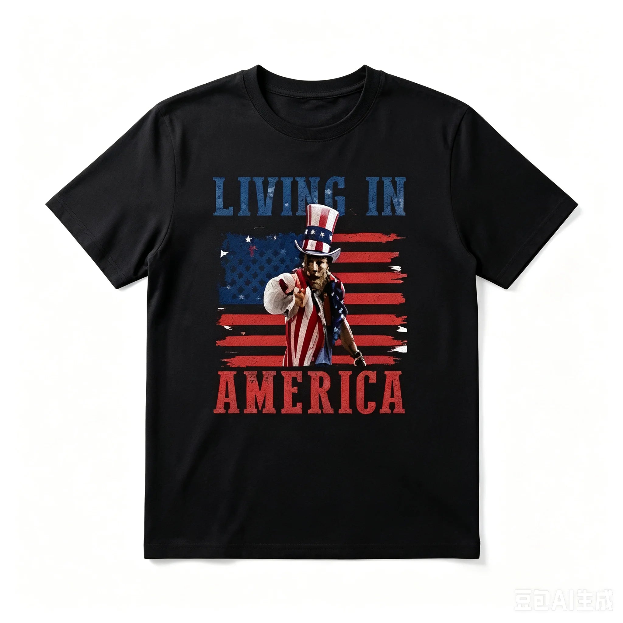 Men Patriotic Uncle Sam Graphic T-Shirt Living In America USA Flag Print Short Sleeve Soft Cotton Tee Streetwear Tops Independence Day 4th Of July Casual Daily Wear Gift For Men Women Friends