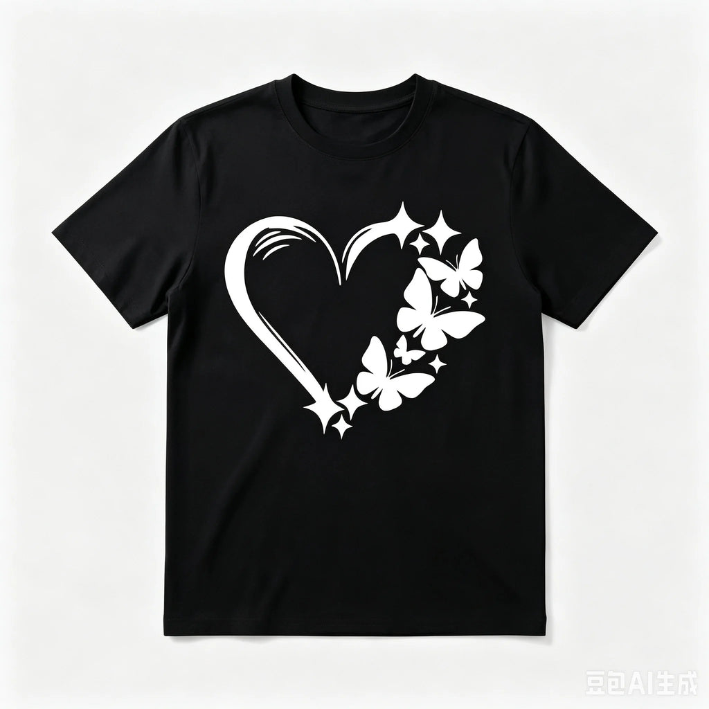 Men Heart Butterfly Graphic T Shirt Soft Short Sleeve Tops Minimalist Print Tees Streetwear Daily Casual Birthday Gift For Men Women Friends