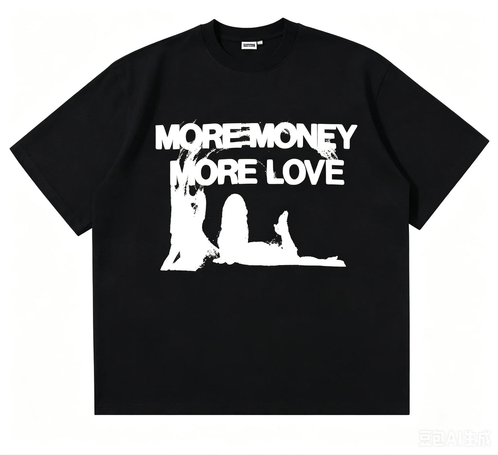 Men Women Oversized More Money More Love Graphic T Shirt Cotton Blend Short Sleeve Streetwear Trendy Casual Fashion Tees Daily Tops