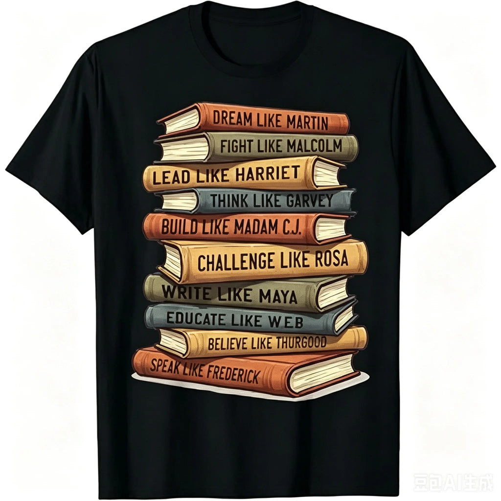 Unisex Black History Month T Shirt Black Leaders Book Stack Graphic 100% Cotton Short Sleeve Round Neck Tee Casual Golf Tops Gift For African American Teachers Men Women