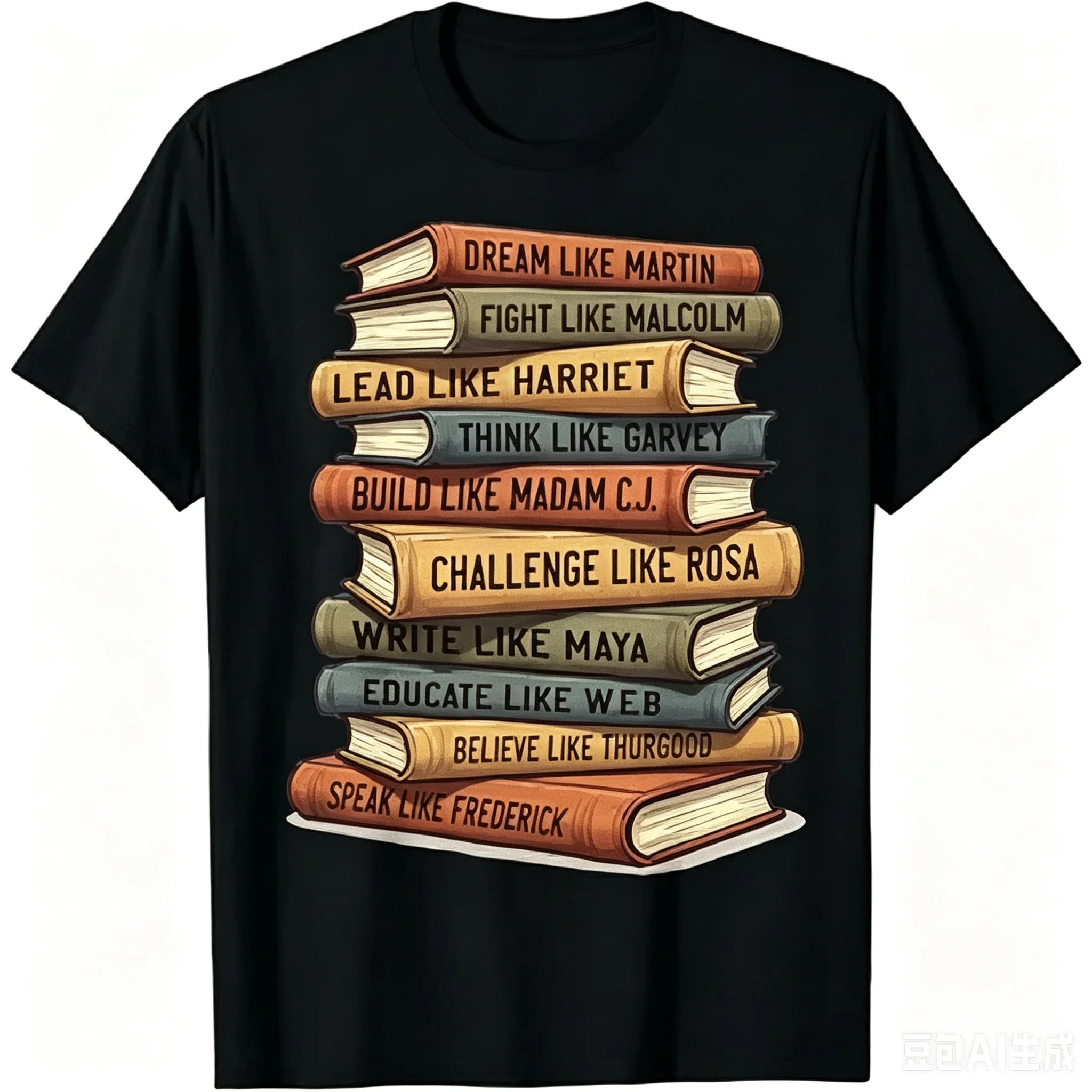 Unisex Black History Month T Shirt Black Leaders Book Stack Graphic 100% Cotton Short Sleeve Round Neck Tee Casual Golf Tops Gift For African American Teachers Men Women