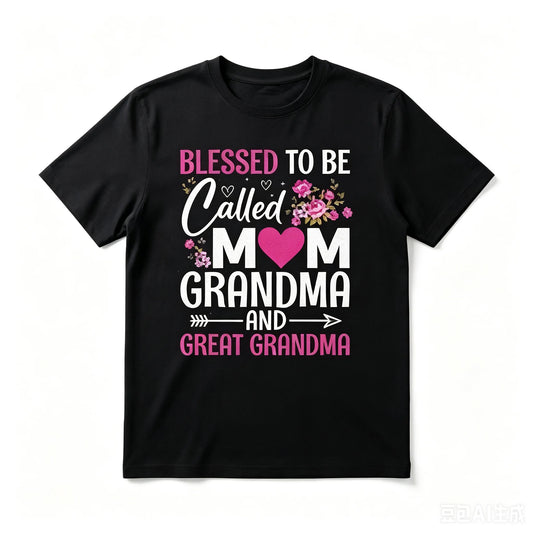 Blessed Mom Grandma Great Grandma Graphic T Shirt Men Soft Short Sleeve Tops Floral Heart Print Tees Daily Wear Family Gathering Casual Gift For Men Women Friends