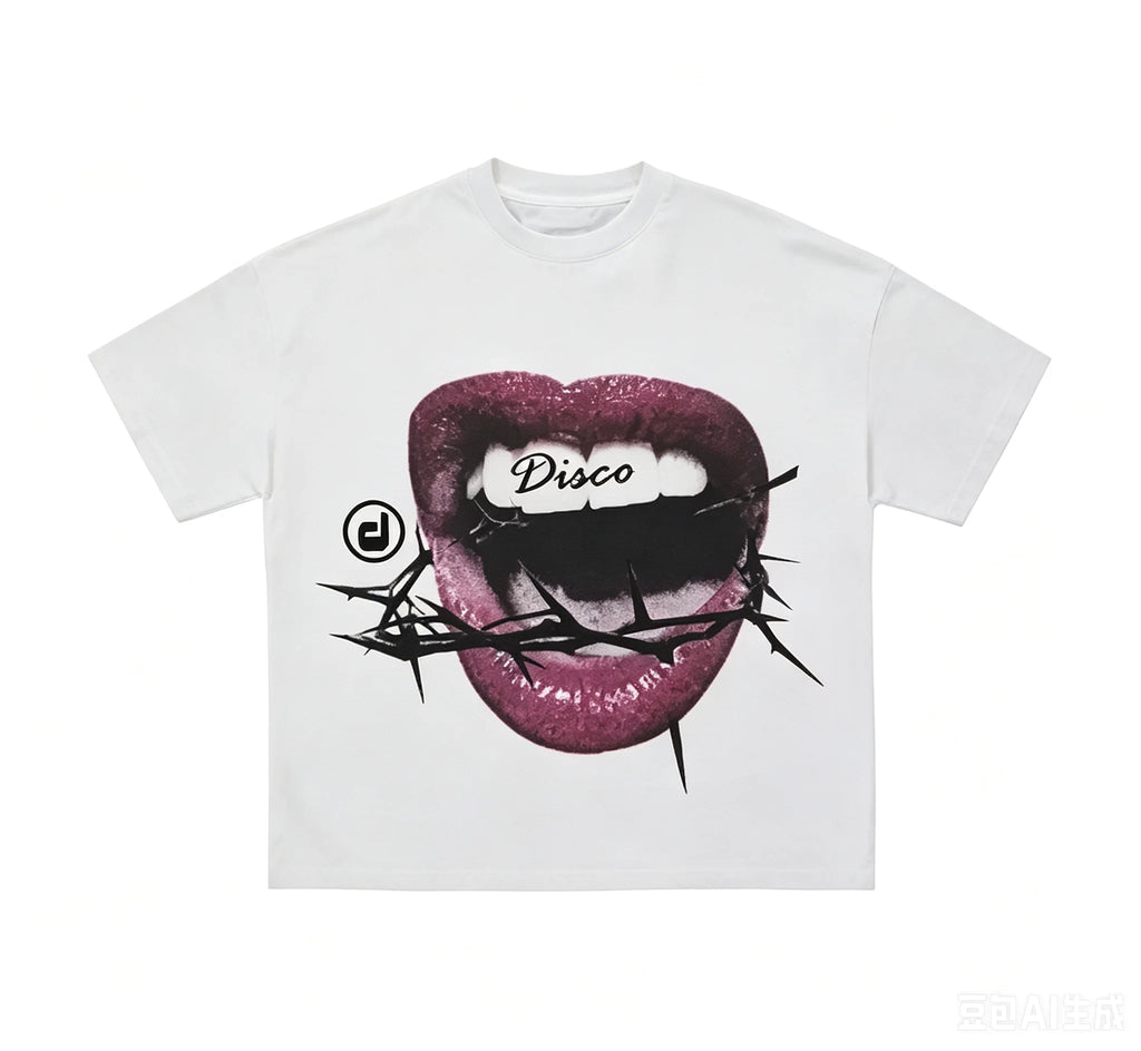 Men Women Disco Lips Thorns Graphic T Shirt Crew Neck Short Sleeve Unisex Streetwear Fashion Casual Summer Daily Tees Tops