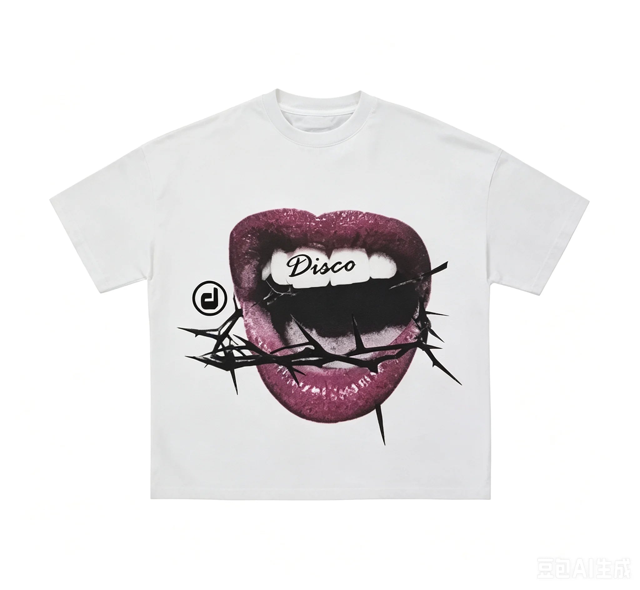 Men Women Disco Lips Thorns Graphic T Shirt Crew Neck Short Sleeve Unisex Streetwear Fashion Casual Summer Daily Tees Tops