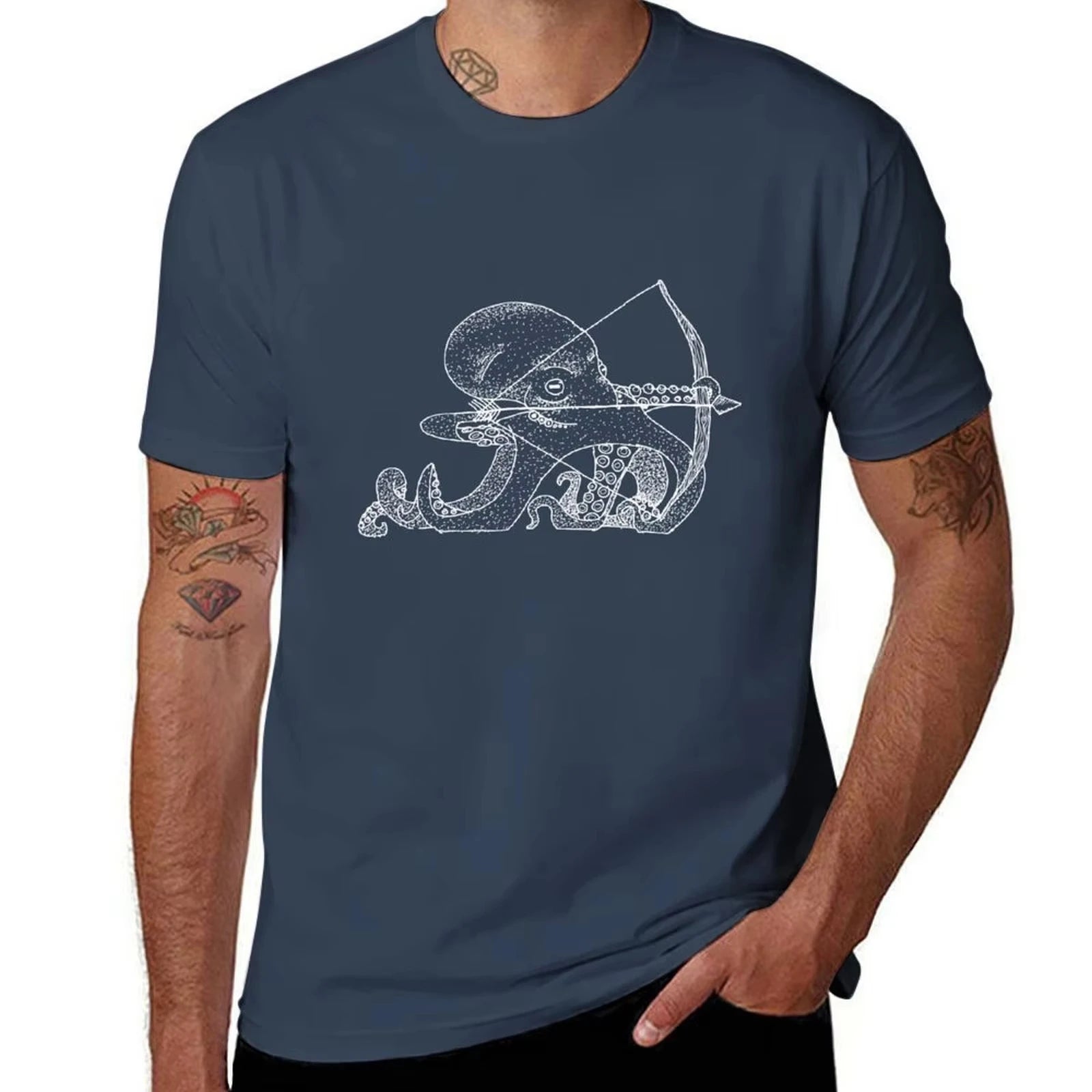 HOT SALE Octopus Archer - Stippling Line Art T-shirt T-shirt Custom Printed Cotton T-shirt High Quality T-Shirt  Fashion Tee