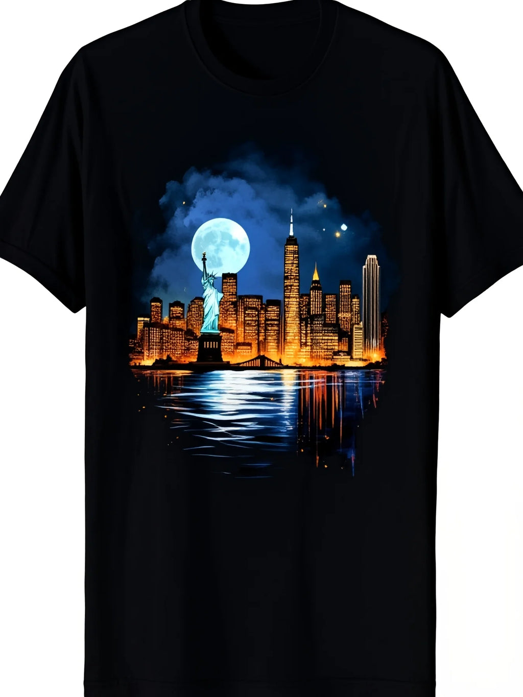 New York City Downtown Skyline Statue of Liberty NYC Tshirt12 Retro Casual Short-Sleeved T-Shirt with a Round Neck And Printed Pattern, Suitable for Daily Commuting And Outdoor Activities, Machine Washable