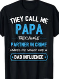 Funny Grandpa Dad Crime Partner T-Shirt for Men Plus Size Unisex 2026 Summer Short Sleeve Print Tee