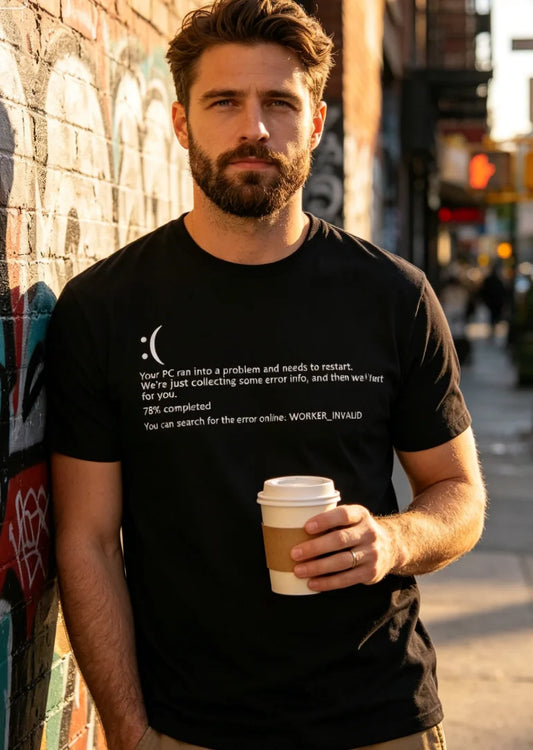 Funny Blue Screen of Death BSOD Crash Nerd Computer Costume Top T-Shirts Camisa New Coming Men T Shirt Camisa T Shirt