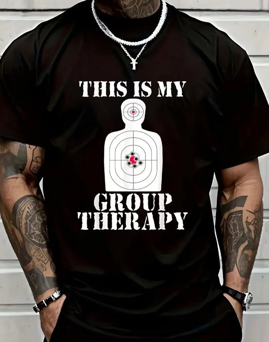 This Is My Group Therapy Funny Pro Gun Range Shooting T-Shirt  Women Men'S Black Vacation Crew Neck Short Sleeve Daily Commutes