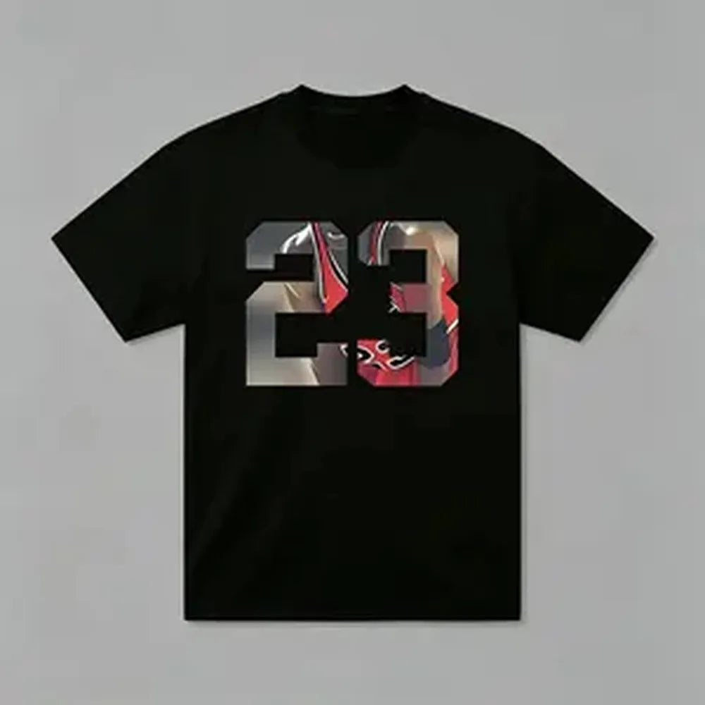 Men'S 23 Graphic Printed T-Shirt, Casual Short-Sleeved Round Neck T-Shirt, 100% Cotton, Round Neck, Casual And Fashionable, Trendy And Versatile, Comfortable And Breathable, Machine Washable, Suitable For All Seasons