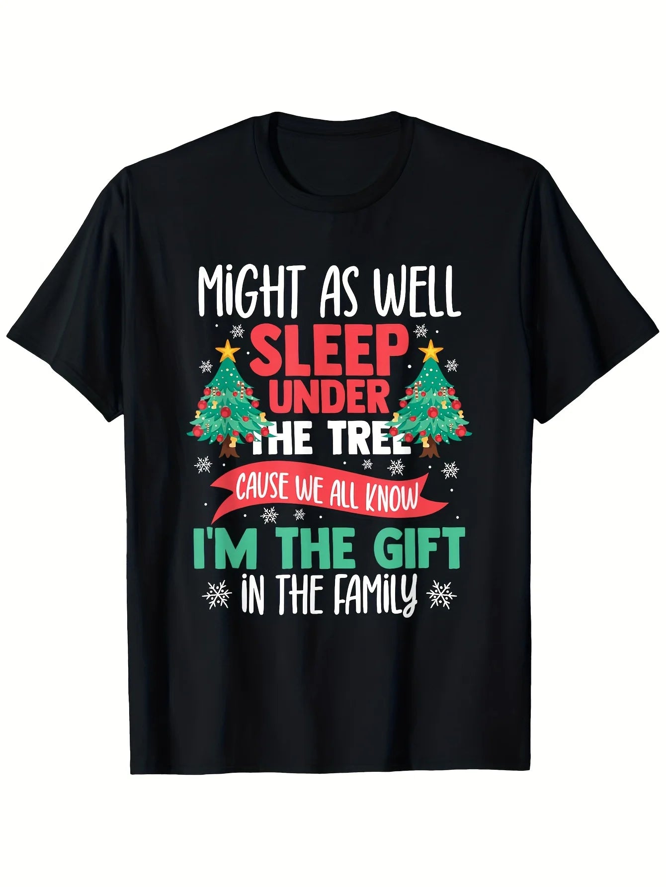 Funny Men's Black Graphic T-Shirt Winter Tree Snowflake Bold Typography Family Humor Slogan Print 100% Cotton Heavyweight Short Sleeve Casual Streetwear Tee