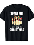 Men's Black Christmas Bowling T-Shirt - SPARE ME! IT's CHRISTMAS Retro Bowling Pin & Graphic Tee, Casual Short Sleeve Round Neck Shirt for Bowling Parties, Holiday Gifts & All-Season Wear (Machine Washable)