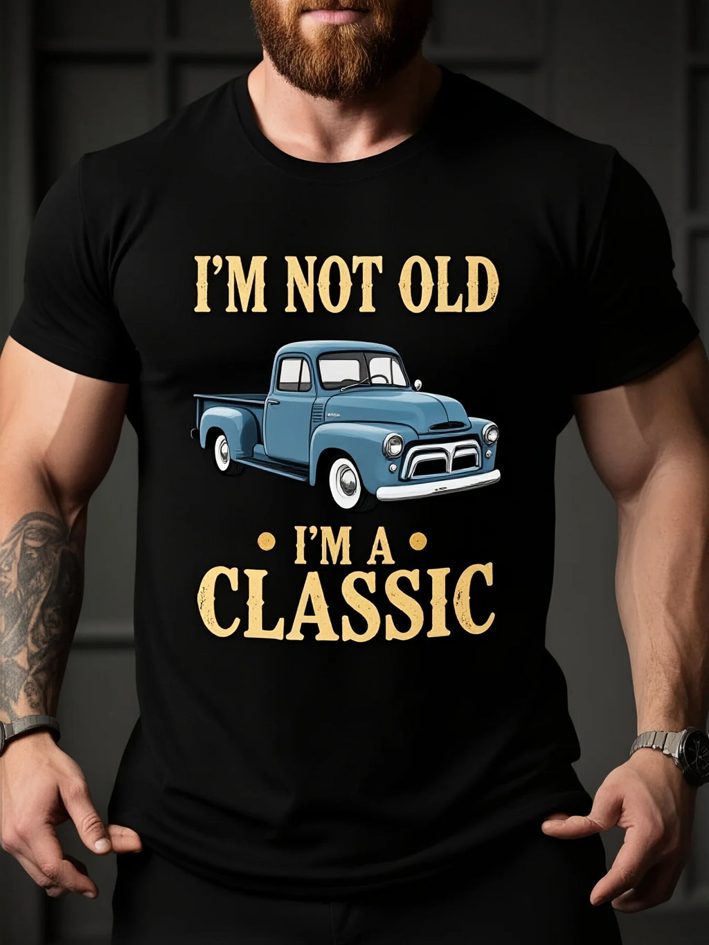 BacktoSchool Season New Easy Round Neck Men's Regular Short Sleeve Digital Print Fashion Niche Retro Car Theme Trendy Brand Print QuickDry TShirt Sports Casual Versatile Style Machine WashaRetro Casual Short-sleeved T-shirt with a Round Neck