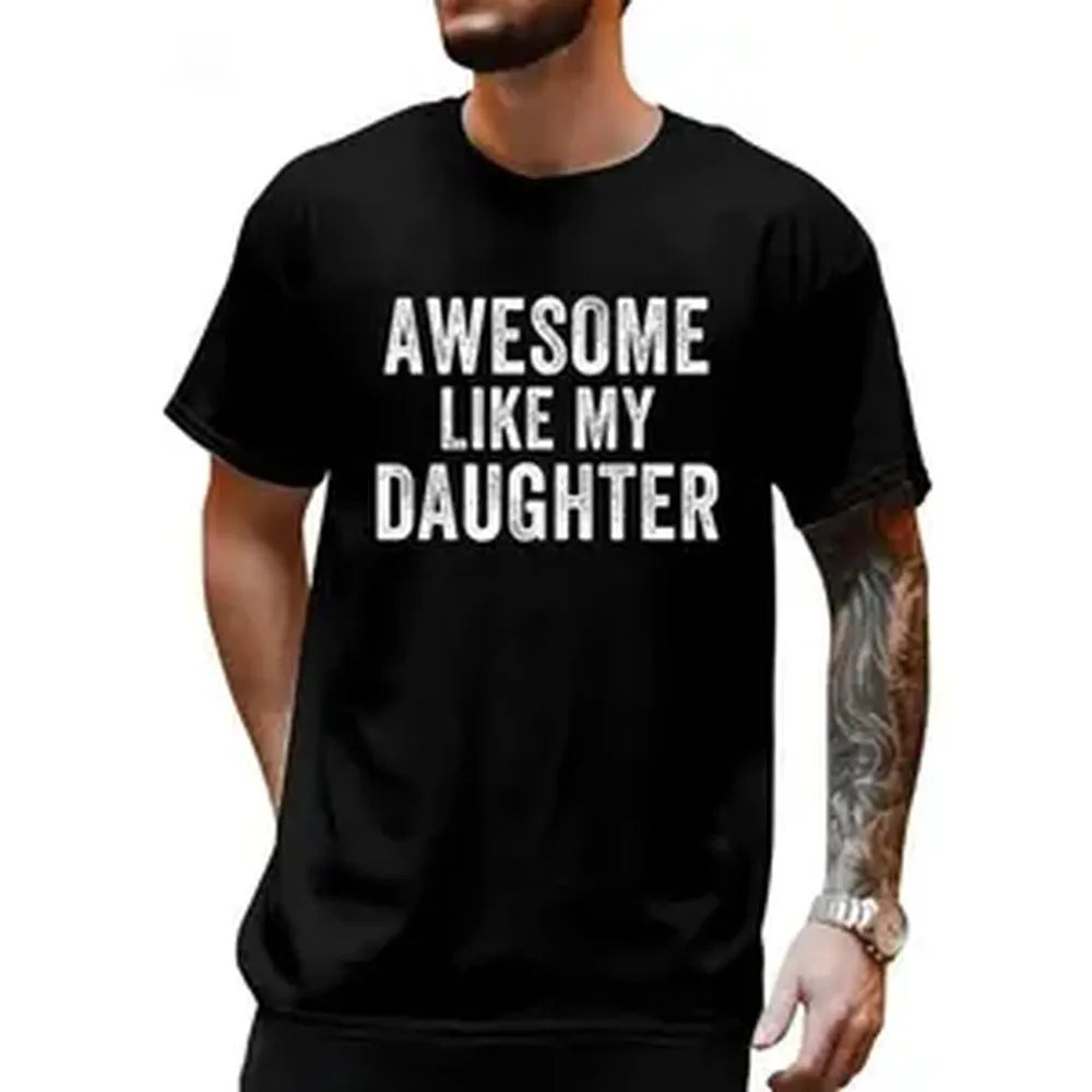 Women's Cotton Short-Sleeve Solid Loose Smooth Seamless Casual Graphic Sports Top, "Awesome Like My Daughter" Funny Father’s Day Humor Proud Dad Tee