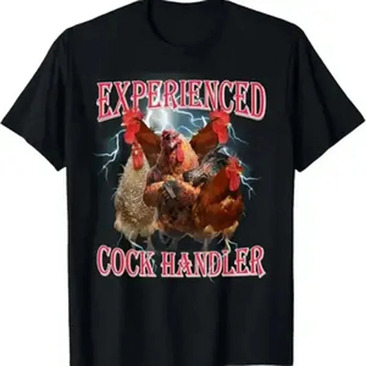 pure cotton Casual Shortsleeve graphic round neck tees for men gifts Funny Adult Humor Experienced Cock Handler Inappropriate T-ShirtKnitted pure cotton comfortable T-shirt, Valentine's Day Gift.