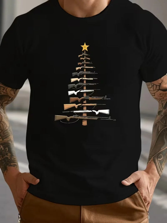 Casual Short-Sleeve T-Shirt for Big and Tall Men Featuring A Graphic Christmas Tree Made of Perfect for Summer Wear, Plus Size