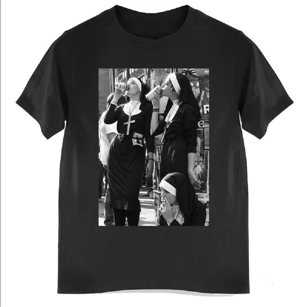 Contrast Nun Smoking Drink HOT Print Summer Men's O-Neck T-shirt Casual Cotton Short Sleeve Pullover Fashion Trend Men Clothing