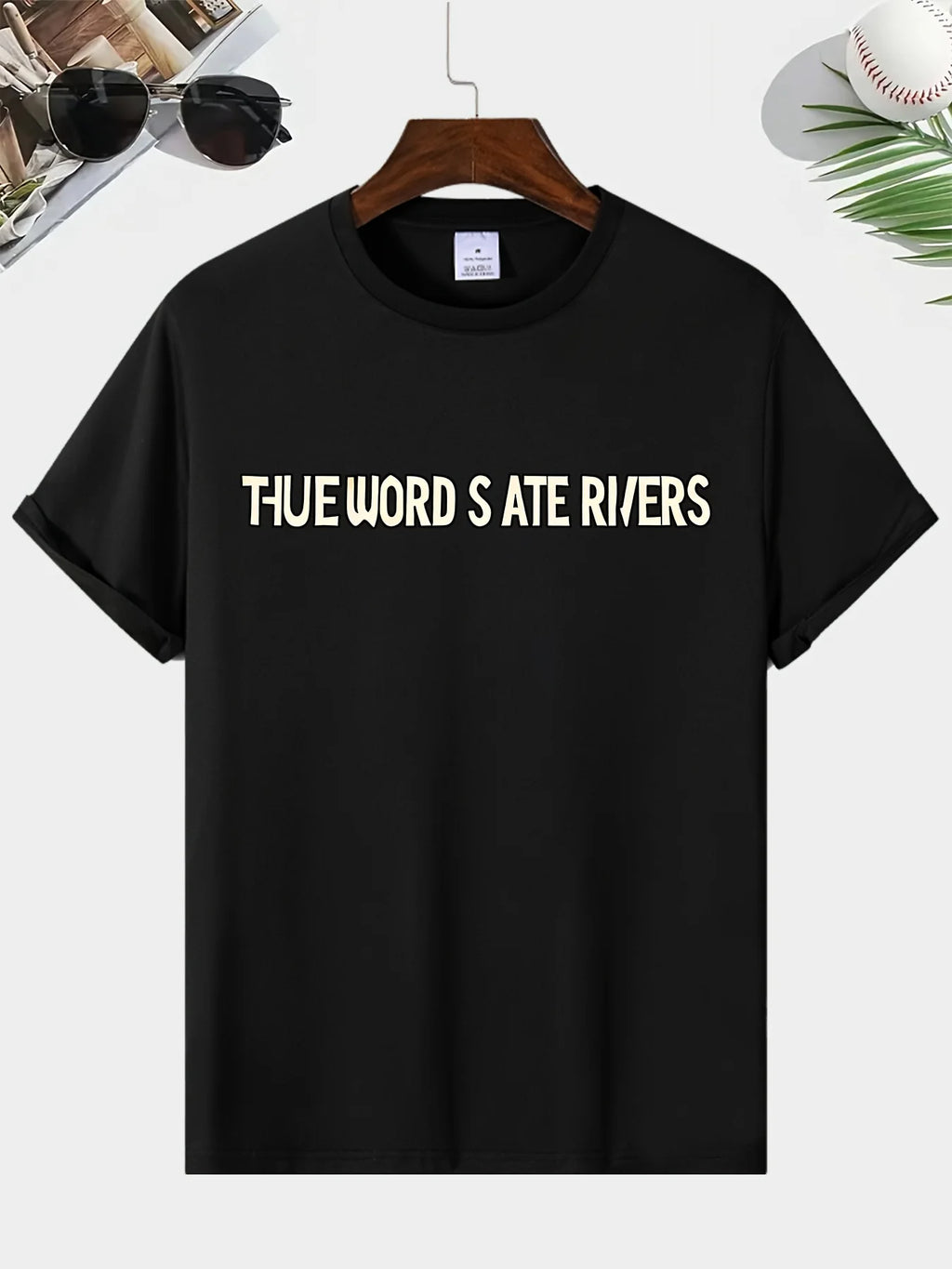 Minimalist Men's Black Graphic T-Shirt Distorted Bold Letter Print Abstract Typography Statement Design 100% Cotton Heavyweight Short Sleeve Casual Streetwear Tee