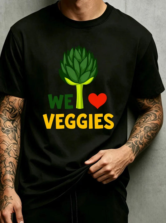 We Love Veggies Artichoke Design Mens Crewneck T-Shirt Loose Fit Versatile and Suitable for Daily Wear and Holiday Gifts T-Shirt