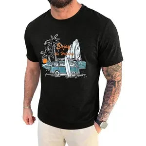 Runcati Mens Short Sleeve T-Shirts Graphic Crew Neck Casual Shirt Summer Beach Palm Tree Printed Vintage Hawaiian Tees