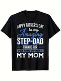 Men'S Amazing Step-Dad Father'S Day T-Shirt - Funny 'Putting Up with Mom' Print, Black Short Sleeve Crew Neck, Perfect for Party & Celebrations, Casual Short Sleeve Tee Soft, Comfortable & Machine Washable-Ideal for Casual Attire & Unique Gift