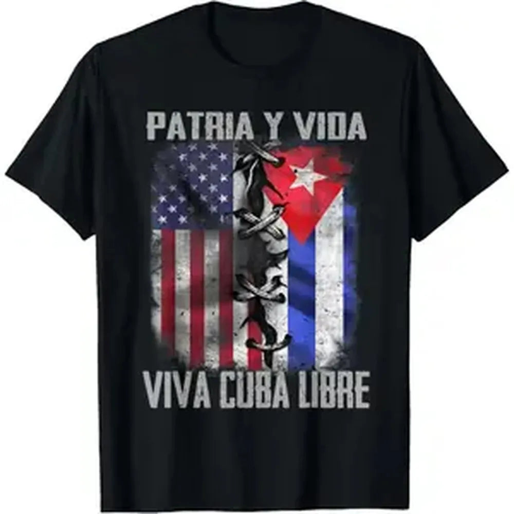 Cuban TShirt Featuring Patria Y Vida Viva Cuba Libre Sloganstreetwear, shop deals, summer outfits, guys gifts, summer clothes, gifts for him, graphic tee, men's shirts, t shirt, cl