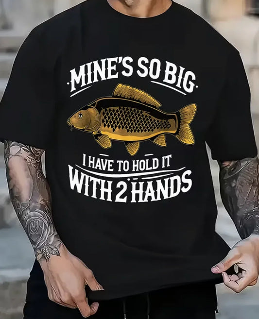 Fisherman Says Carp Joke Men's Funny Fishing T-Shirt Cool Duck Black Casual Crew Neck Short Sleeve Gift Tee Summer Outdoor Fun