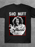 [SHO NUFF Graphic Tee] Men'S Plus Size SHO NUFF Graphic Tee - Striking Typography with Black And White Action Photography - Trendy Everyday Casual Wear