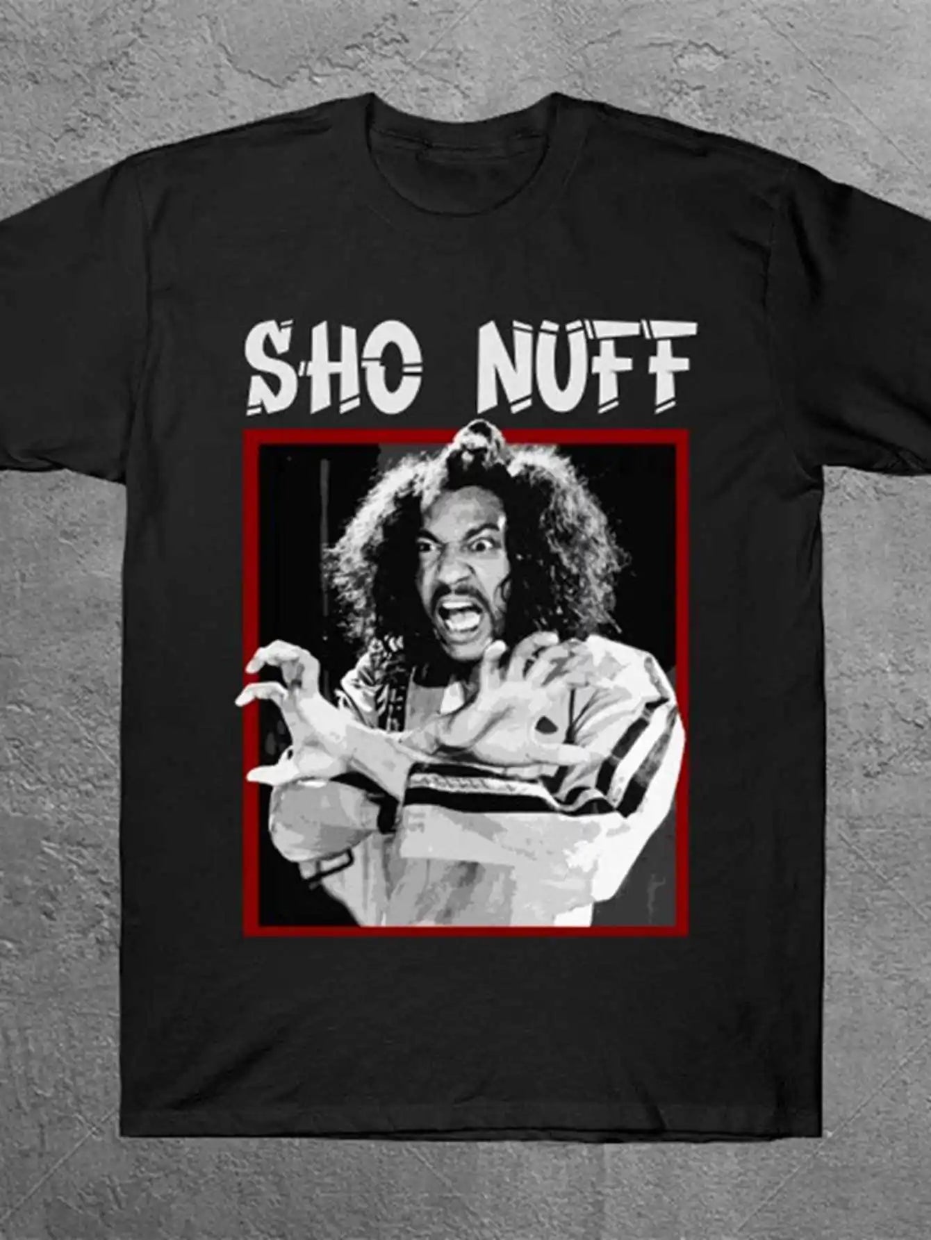 [SHO NUFF Graphic Tee] Men'S Plus Size SHO NUFF Graphic Tee - Striking Typography with Black And White Action Photography - Trendy Everyday Casual Wear