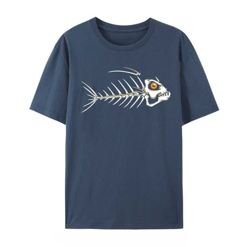 HOT SALE Fish Skeleton Skeleton Custom Plain Funny T-shirt Cotton T-shirt Party T-shirt Large Neutral T-shirt Men's Clothing