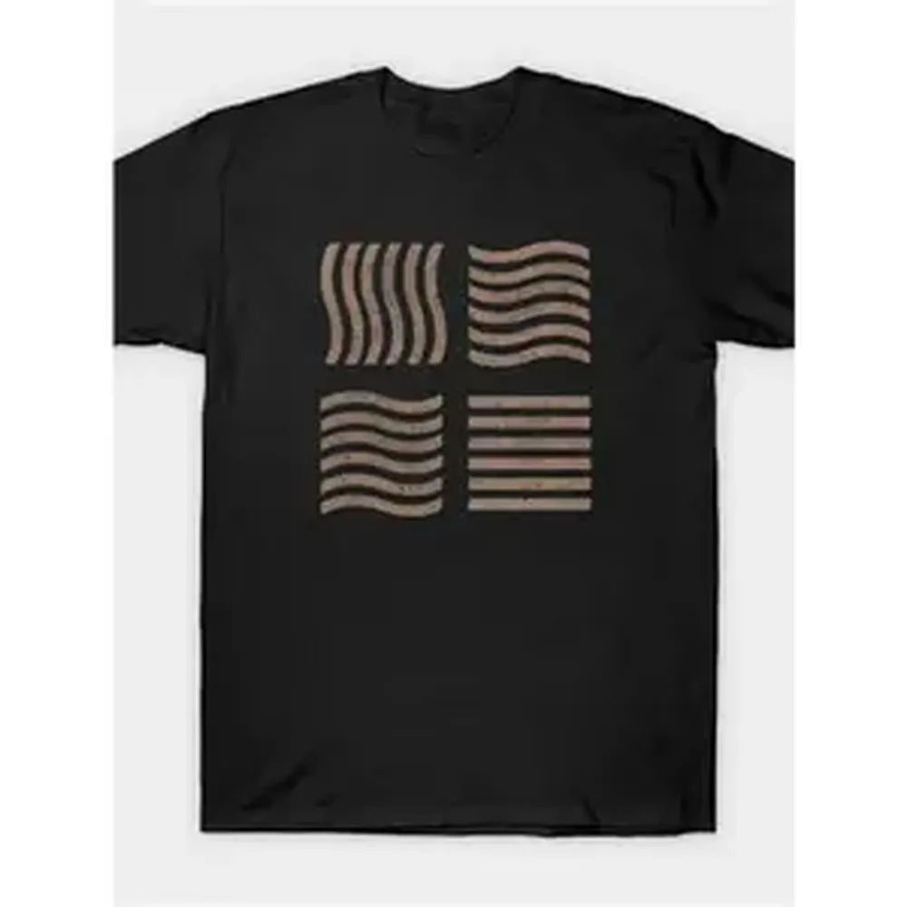 Men Women Vintage Abstract Wave Stripes Graphic T Shirt Knit Fabric Round Neck Short Sleeve Minimalist Casual Streetwear Fashion Tees Tops
