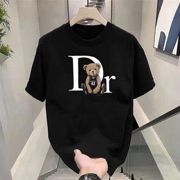 Luxury Brand Cute Bear Print Tee Men Women High-quality Pure Cotton T-shirt Summer Graphic Fashion Female T-Shirts Men Clothing