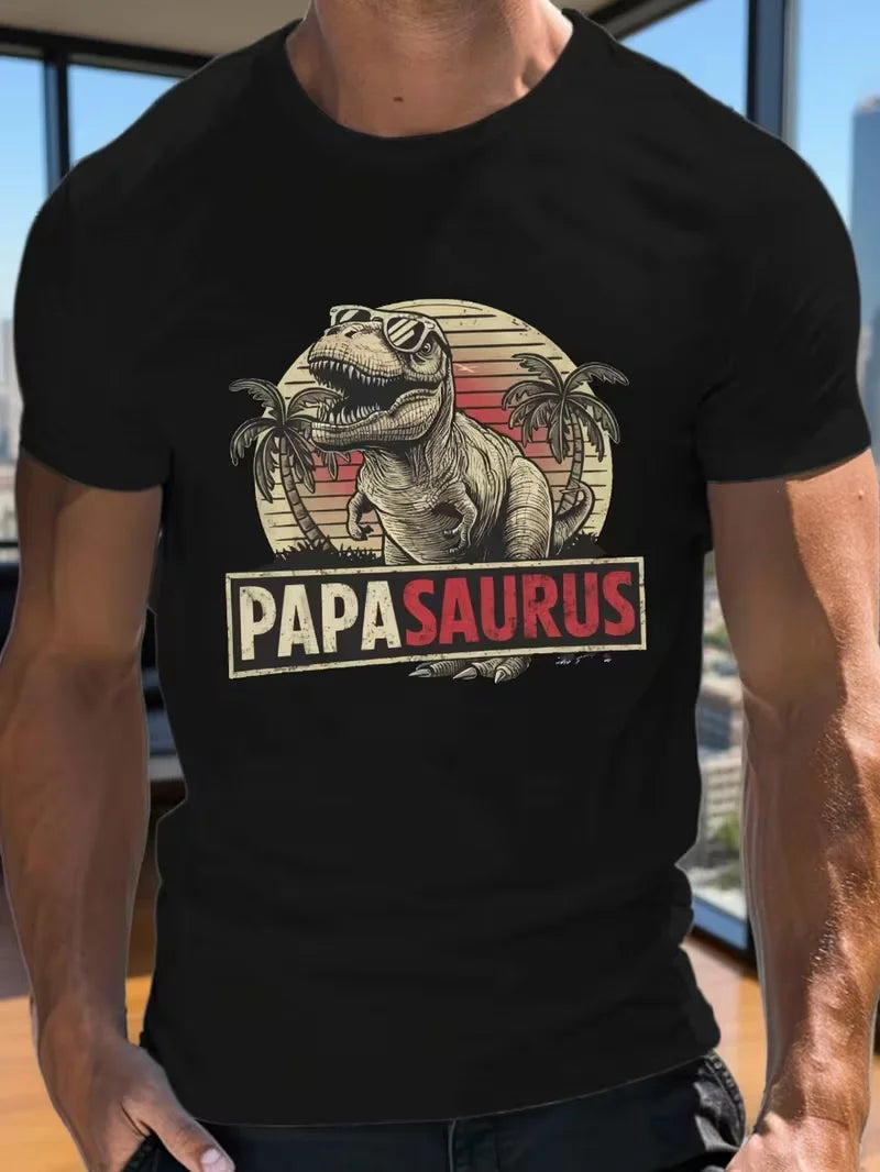 Daddysaurus T-Rex Dinosaur Family Matching T-Shirt - Casual Round Neck Tee with Rex, Spring Summer for Dad & for Family Outfits