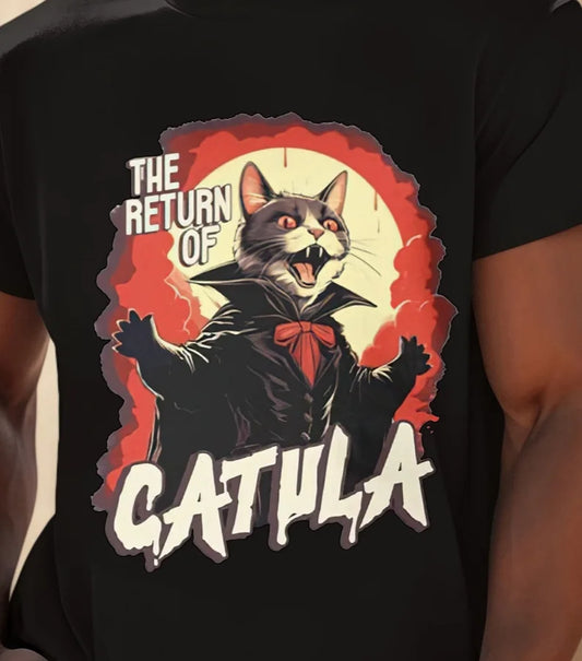 Casual Short-Sleeve Round-Neck T-Shirts for Men in Summer Trendy T-Shirt with Cat Paw Black Casual Gift Cat Lovers Retro Shir