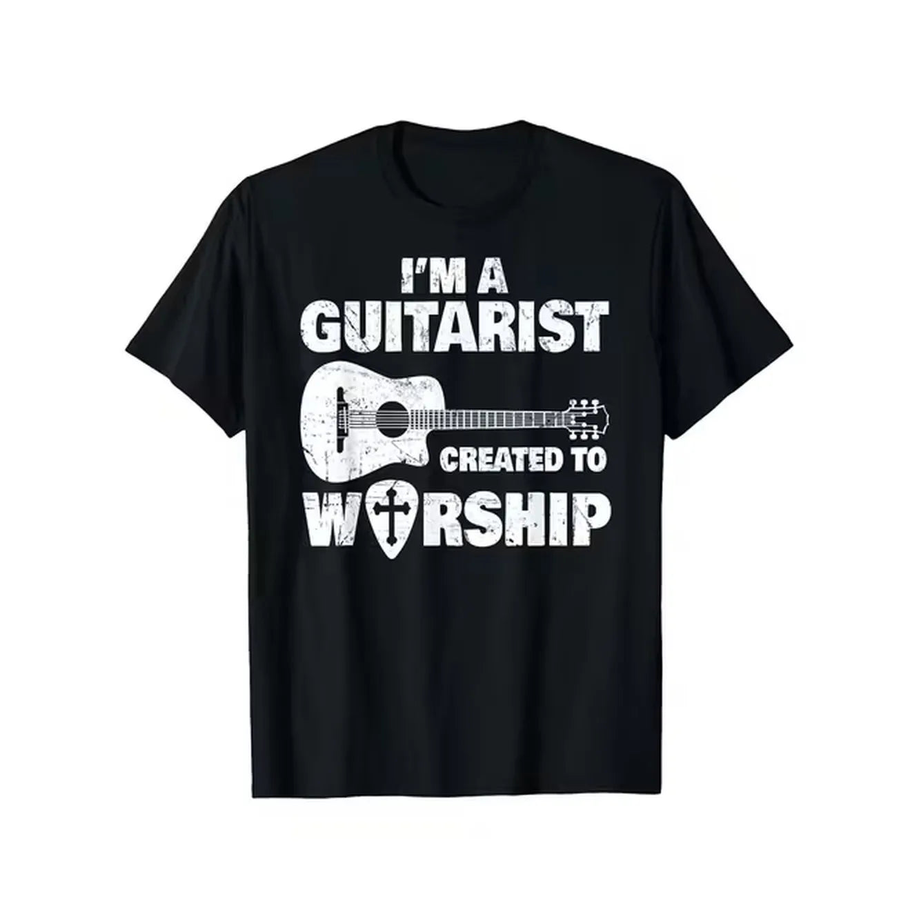 item picture mens christian guitar worship t shirt soft breathable cotton church concert tee a guitarist to worship design black with white music for worship musicians religious