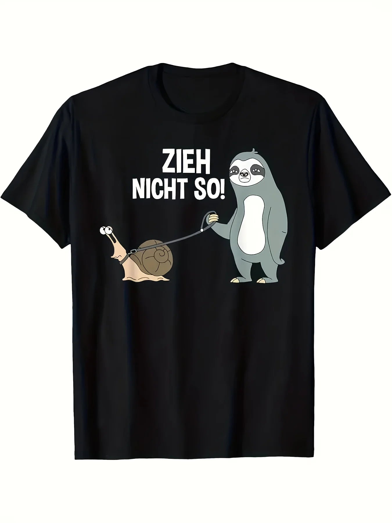 Funny Men's Black Graphic T-Shirt Sloth Walking Snail Zieh Nicht so Bold Letter Cartoon Animal Humor Print 100% Cotton Heavyweight Short Sleeve Casual Streetwear Tee