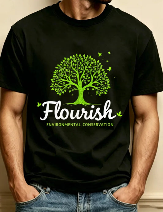 Flourish Environmental Conservation Tree Men's Crewneck T-Shirt Loose Fashion Versatile Soft Wear and Holiday Gifts Nature Insp
