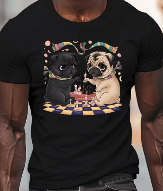 Plus Size Men's Summer T-Shirt -Playing Chess Graphic Fit Short Sleeve Casual Tee for Big & Tall Guys Playful Design Comfortable