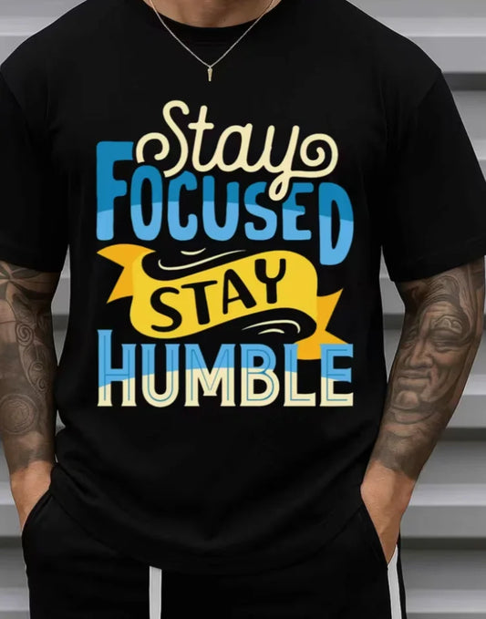 T-Shirt - Funny Stay Focused Slogan Casual Round Neck Short Sleeve Tee Humor Gift for Husband 60th or Year-Round Casual Shirt