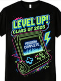 Retro Men's Black Graphic T-Shirt Arcade Console Level up Class of 2026 Mission Complete Neon Lightning Pixel Game Graphic 100% Cotton Heavyweight Short Sleeve Casual Streetwear Tee